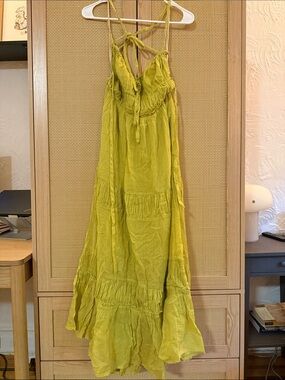 Free People Chartreuse Tiered Maxi Sundress